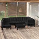 7-tlg. Garten-Lounge-Set mit Kissen Schwarz Kiefernholz