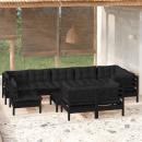 10-tlg. Garten-Lounge-Set mit Kissen Schwarz Massivholz Kiefer