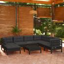 8-tlg. Garten-Lounge-Set mit Kissen Schwarz Kiefer Massivholz