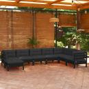 8-tlg. Garten-Lounge-Set mit Kissen Schwarz Massivholz Kiefer