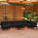 9-tlg. Garten-Lounge-Set mit Kissen Schwarz Kiefer Massivholz