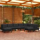 9-tlg. Garten-Lounge-Set mit Kissen Schwarz Kiefer Massivholz