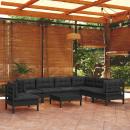 8-tlg. Garten-Lounge-Set mit Kissen Schwarz Massivholz Kiefer