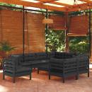 10-tlg. Garten-Lounge-Set mit Kissen Schwarz Massivholz Kiefer