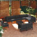 11-tlg. Garten-Lounge-Set mit Kissen Schwarz Massivholz Kiefer