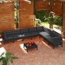 9-tlg. Garten-Lounge-Set mit Kissen Schwarz Massivholz Kiefer