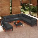 10-tlg. Garten-Lounge-Set mit Kissen Schwarz Massivholz Kiefer