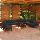 11-tlg. Garten-Lounge-Set mit Kissen Schwarz Massivholz Kiefer