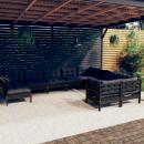 10-tlg. Garten-Lounge-Set mit Kissen Schwarz Kiefernholz