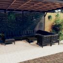 11-tlg. Garten-Lounge-Set mit Kissen Schwarz Kiefernholz