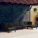 7-tlg. Garten-Lounge-Set mit Kissen Schwarz Kiefernholz