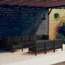 10-tlg. Garten-Lounge-Set mit Kissen Schwarz Kiefernholz