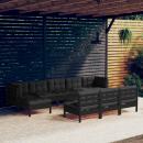 11-tlg. Garten-Lounge-Set mit Kissen Schwarz Kiefernholz