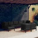 9-tlg. Garten-Lounge-Set mit Kissen Schwarz Kiefer Massivholz