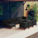 10-tlg. Garten-Lounge-Set mit Kissen Schwarz Kiefer Massivholz