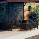 11-tlg. Garten-Lounge-Set mit Kissen Schwarz Kiefer Massivholz