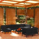 10-tlg. Garten-Lounge-Set mit Kissen Schwarz Massivholz Kiefer