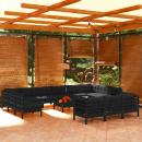 14-tlg. Garten-Lounge-Set mit Kissen Schwarz Kiefernholz