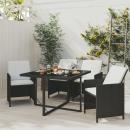 5-tlg. Garten-Essgruppe mit Kissen Poly Rattan Schwarz