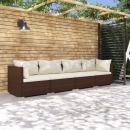 4-tlg. Garten-Lounge-Set mit Auflagen Poly Rattan Braun