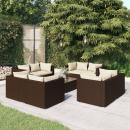 9-tlg. Garten-Lounge-Set mit Kissen Poly Rattan Braun