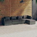 5-tlg. Garten-Lounge-Set mit Kissen Poly Rattan Grau