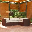 4-tlg. Garten-Lounge-Set mit Kissen Poly Rattan Braun