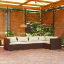 5-tlg. Garten-Lounge-Set mit Kissen Poly Rattan Braun