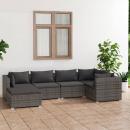 6-tlg. Garten-Lounge-Set mit Kissen Poly Rattan Grau