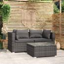 3-tlg. Garten-Lounge-Set mit Kissen Grau Poly Rattan