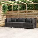 3-Sitzer-Sofa mit Kissen Grau Poly Rattan