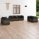 7-tlg. Garten-Lounge-Set mit Kissen Poly Rattan Grau