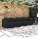 4-tlg. Garten-Lounge-Set mit Auflagen Poly Rattan Schwarz