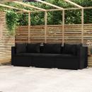 3-Sitzer-Sofa mit Kissen Schwarz Poly Rattan