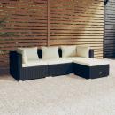 4-tlg. Garten-Lounge-Set mit Auflagen Poly Rattan Schwarz