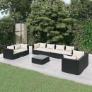 9-tlg. Garten-Lounge-Set mit Kissen Poly Rattan Schwarz