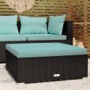 Garten-Fußhocker mit Kissen Schwarz 70x70x30 cm Poly Rattan