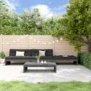 4-tlg. Garten-Lounge-Set mit Kissen Grau Massivholz