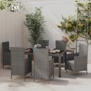 7-tlg. Garten-Essgruppe mit Kissen Poly Rattan Grau