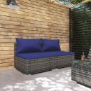 2-tlg. Garten-Lounge-Set mit Kissen Poly Rattan Grau