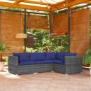 4-tlg. Garten-Lounge-Set mit Kissen Poly Rattan Grau