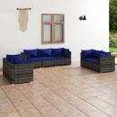 7-tlg. Garten-Lounge-Set mit Kissen Poly Rattan Grau