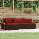 4-tlg. Garten-Lounge-Set mit Kissen Braun Poly Rattan