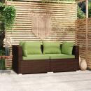 2-Sitzer-Sofa mit Kissen Braun Poly Rattan