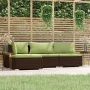 4-tlg. Garten-Lounge-Set mit Kissen Braun Poly Rattan