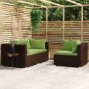 3-tlg. Garten-Lounge-Set mit Kissen Braun Poly Rattan