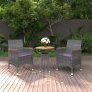 3-tlg. Garten-Essgruppe Poly Rattan Grau