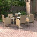 7-tlg. Garten-Essgruppe Poly Rattan und Hartglas Beige