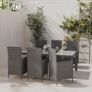 7-tlg. Garten-Essgruppe mit Kissen Poly Rattan Grau