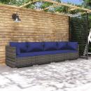 4-tlg. Garten-Lounge-Set mit Kissen Poly Rattan Grau